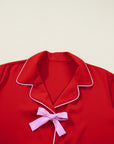 Ribbon Bow Top & Short Silky Pajama Set