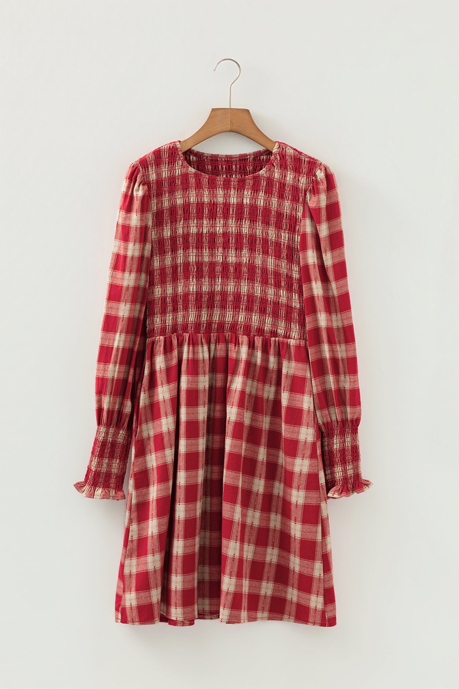 Plaid Smocked Puff Sleeve Mini Dress