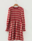 Plaid Smocked Puff Sleeve Mini Dress