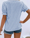 Solid Textured Notch Neck Puff Sleeve Blouse