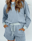 Checker Long Sleeve Pullover and Shorts Set