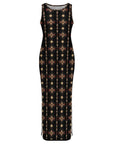 Baha Ranch Black and Tan Aztec Sleeveless Bodycon Side Slit Maxi Dress