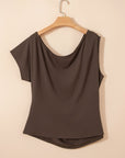 Plus Size Solid Asymmetric Neck Short Sleeve Blouse