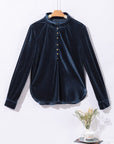 Gwynn Frilled Neck Buttoned Front Velvet Top
