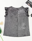 Metallic Ruffle Trim Sleeveless Round Neck Top