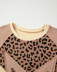 Leopard Star Colorblock Patchwork Textured Baggy Sweatshirt