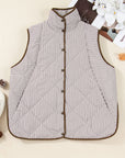 Plus Size Stripe Quilted Snap Button Vest