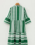 Boho Geometric Stripe Half Buttoned Dress