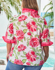 Elise Plus Size Floral Frilled Stripes Blouse