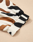 Abstract V-Neck Puff Sleeve Blouse