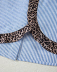 Stripe Leopard Ruffle Long Sleeve Buttoned Shirt