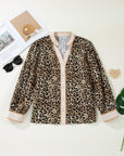 Leopard Contrast Stripe Buttoned V-Neck Shirt