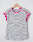 Stripe Contrast Trim Round Neck Shirt