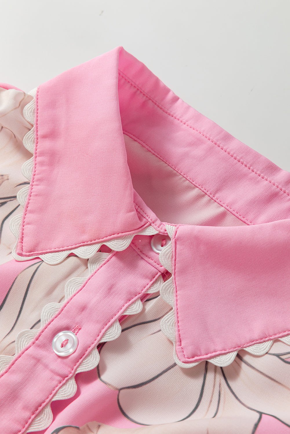 Floral Ricrac Trim Puff Sleeve Buttoned Shirt