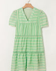 Stripe V-Neck Frilled Mini Dress