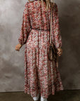 Floral Frilled V-Neck Split Front Tiered Midi Dress