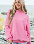 Solid Mock Neck Drop Shoulder Oversize Sweatshirt