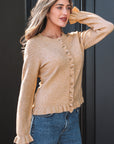 Yamileth Oatmeal Ruffle Trim Sweater