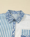 Plus Size Leopard Stripe Patchwork Button-Up Shirt