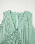 Solid Tie V-Neck Pintuck Sleeveless Romper
