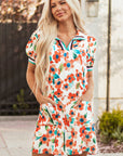 Rayne Floral Split Neck Puff Short Sleeve Tiered Dress