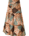 Boho Floral Patchwork Smocked Waist Maxi Skirt