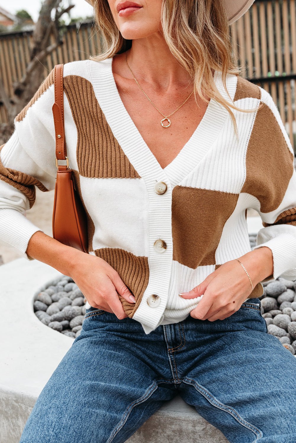 Julia Checkered Button Sweater Cardigan