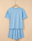 Solid V-Neck Tee and Drawstring Shorts Set
