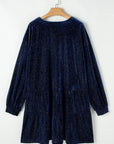 Plus Size Textured Velvet Buttoned Tiered Dress