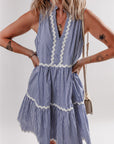 Stripe Sleeveless Contrast Ricrac Trim Mini Dress