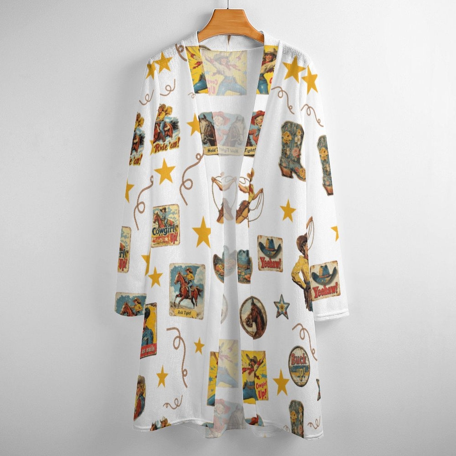 Baha Ranch Vintage Cowgirl Collage Western Lightweight Cardigan