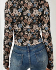 Leopard & Floral Square Neck Long Sleeve T-Shirt