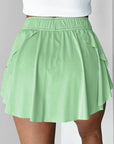 Solid Drawstring Elastic Waist Lined Tennis Skort