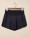 Solid Ribbed Patchwork High Waist Athletic Shorts