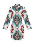 Turquoise Burgandy Aztec Women's Belted Satin Feel Dressing Lounge Robe