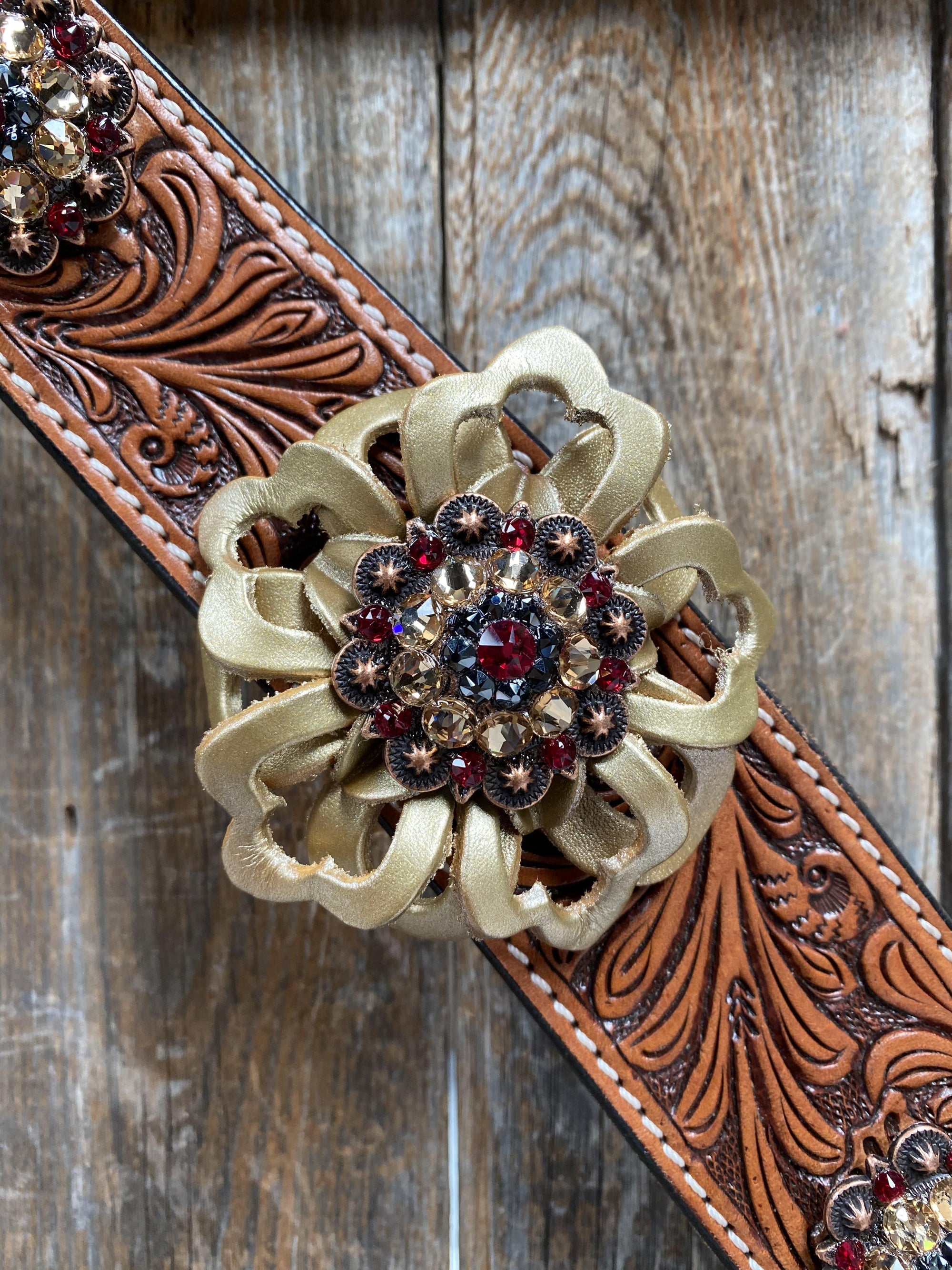 Breastcollar - Gold Flowers &amp; European Crystal Conchos 