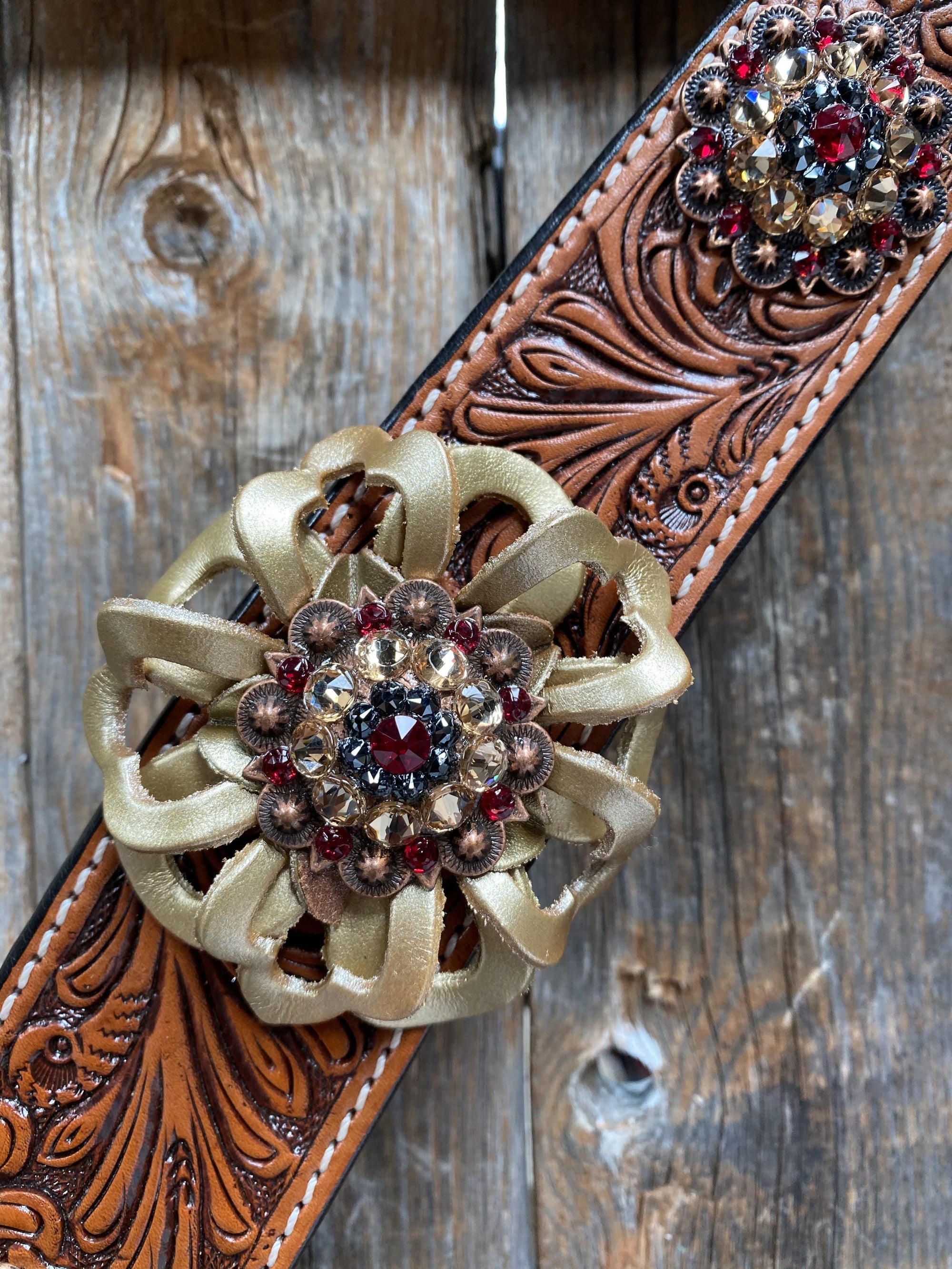 Breastcollar - Gold Flowers &amp; European Crystal Conchos 