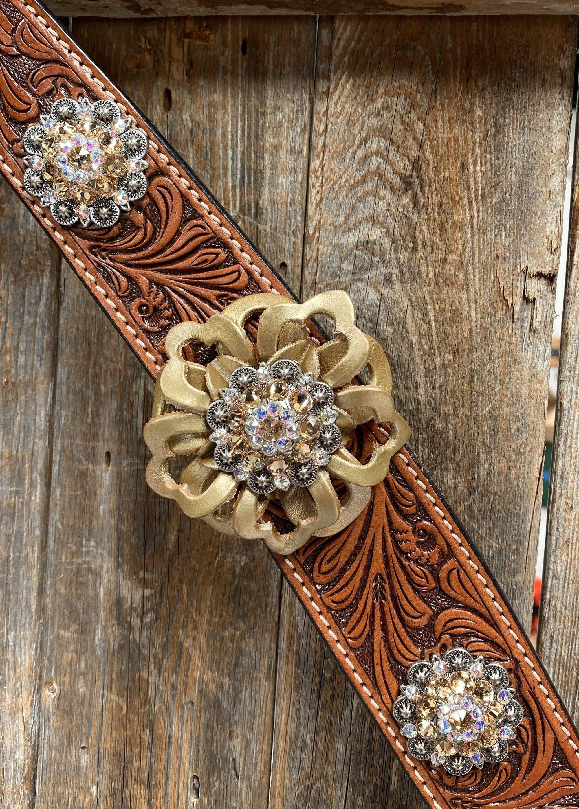 Breastcollar - Gold Flowers &amp; European Crystal Conchos 
