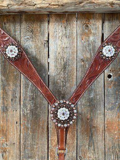 Medium Oil Floral Pearl Browband/Breastcollar Tack Set 