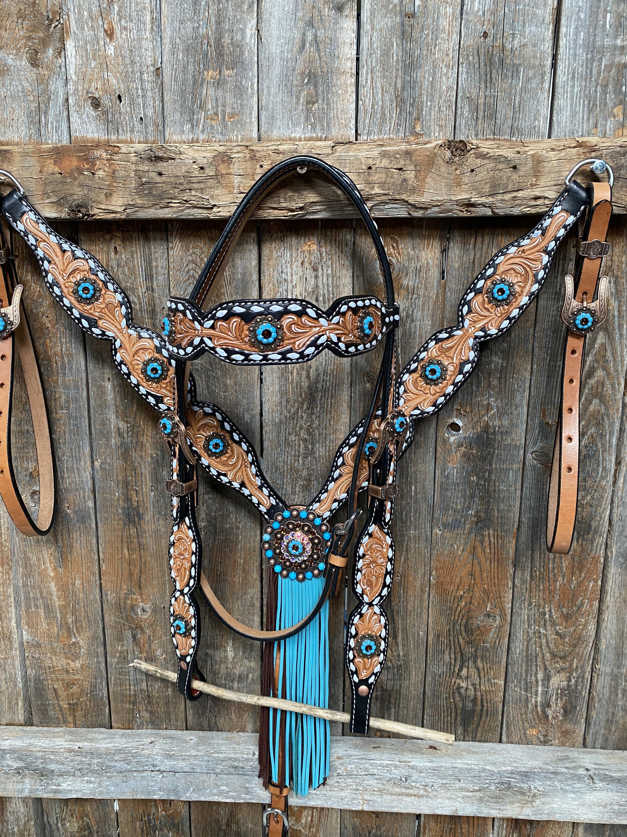 Classic Turquoise and Topaz Browband / One Ear Tack Set 