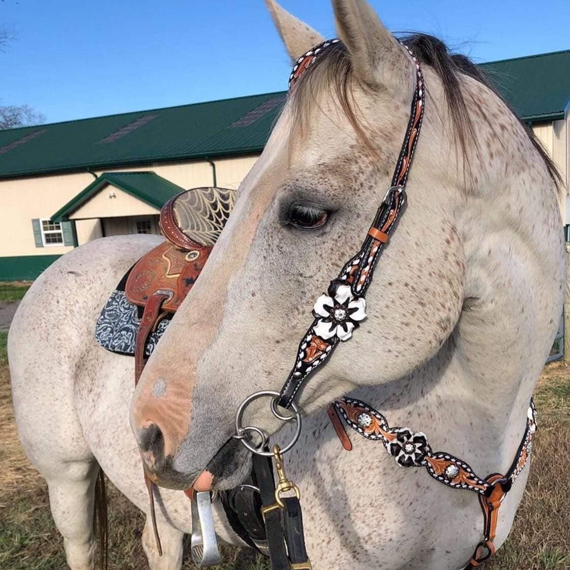 Buckstitch Flower Browband / One Ear Tack Set 