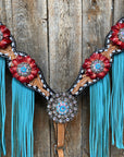 Buckstitch One Ear Headstall & Breastcollar Set -Red Flowers 