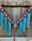 Buckstitch One Ear Headstall & Breastcollar Set -Red Flowers 