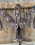 Dark Oil Buckstitch One Ear Headstall & Breastcollar - Pink 