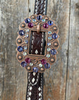 Dark Oil Buckstitch One Ear Headstall & Breastcollar - Pink 