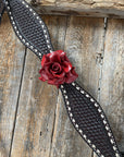 Dark Oil Buckstitch -Red Rose Browband Headstall & Breastcollar Tack Set 