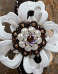 Dark Oil One Ear Headstall / Bridle - White Flower & European Crystal Conchos 
