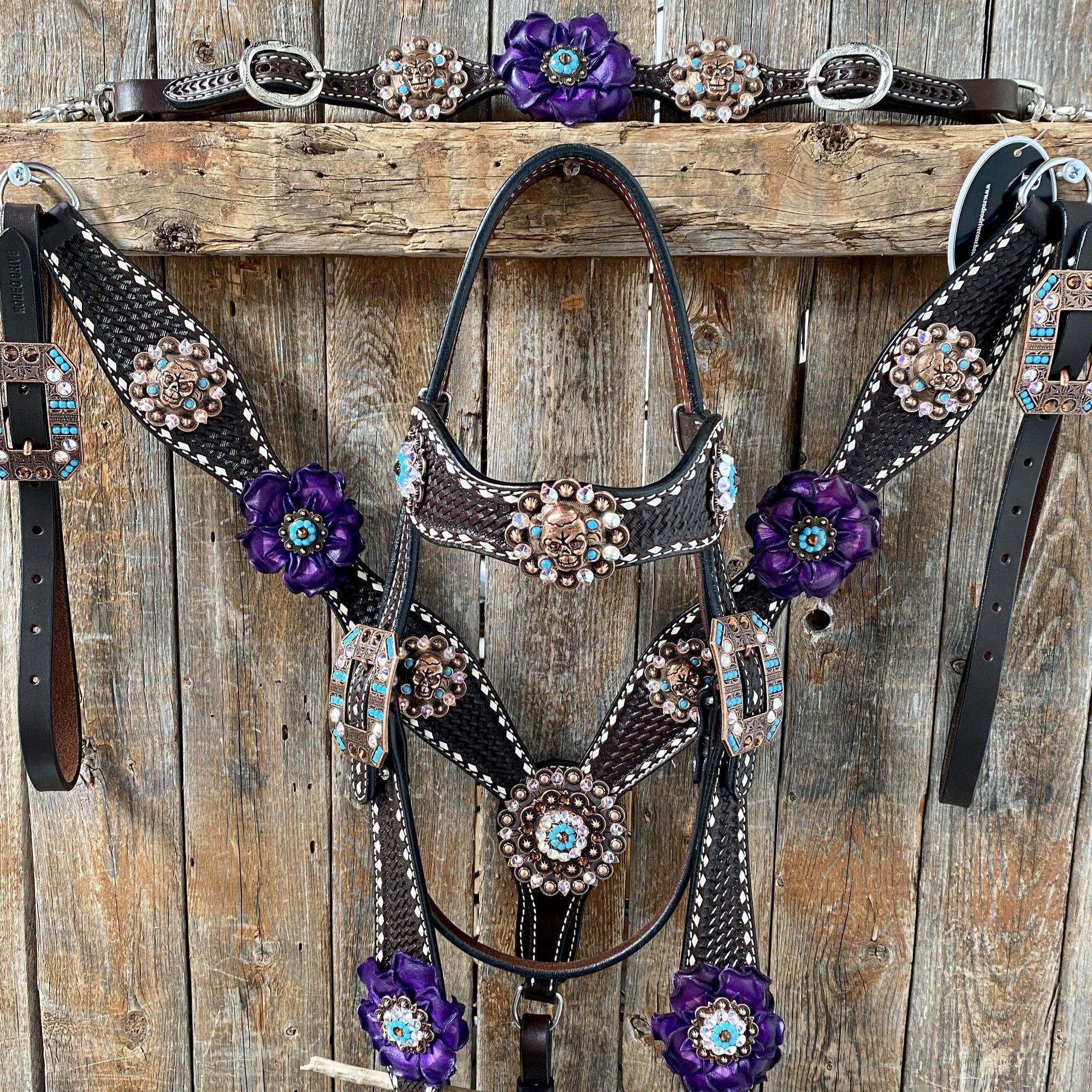 Dark Oil Purple Skull Browband - Breastcollar - Witherstrap Set 