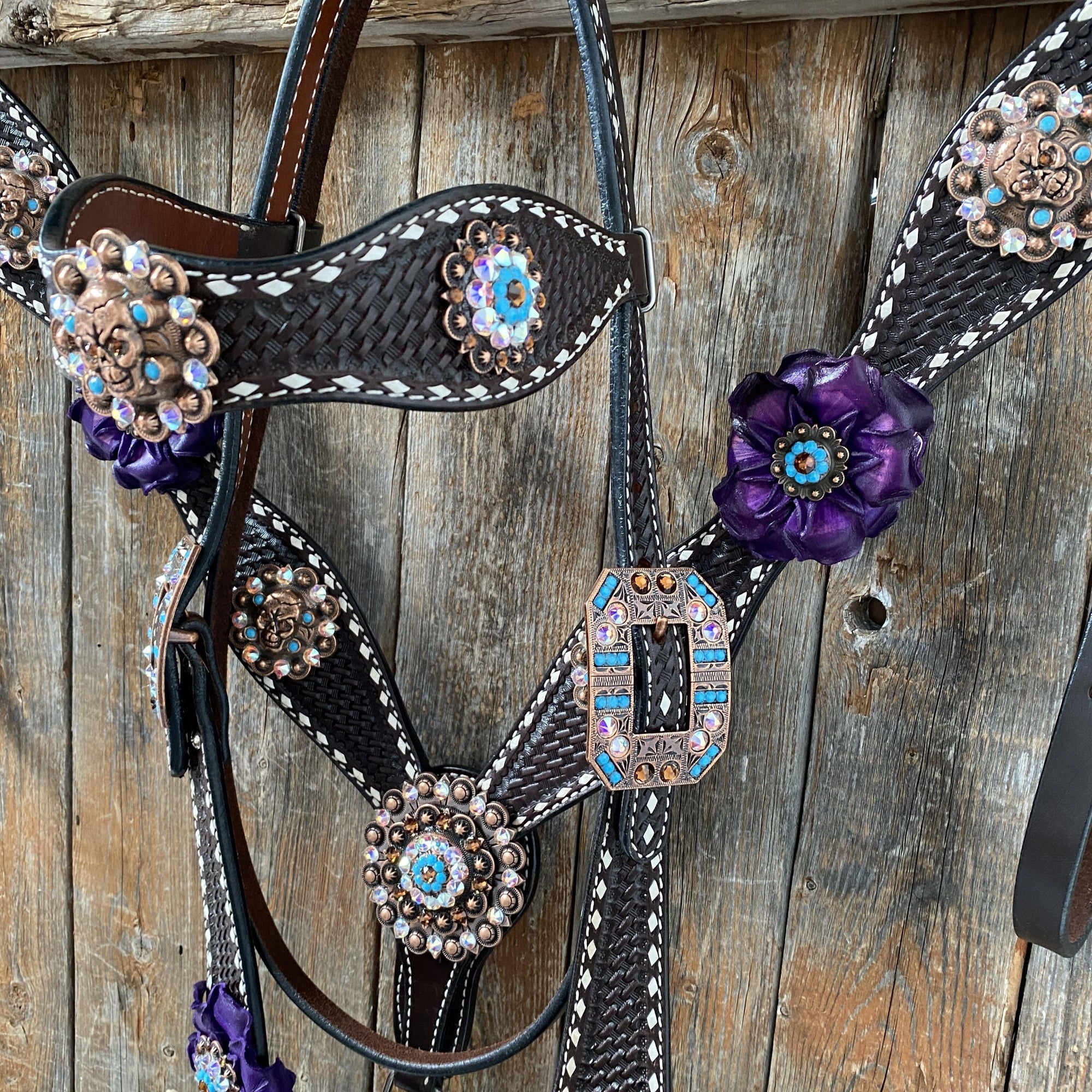 Dark Oil Purple Skull Browband - Breastcollar - Witherstrap Set 