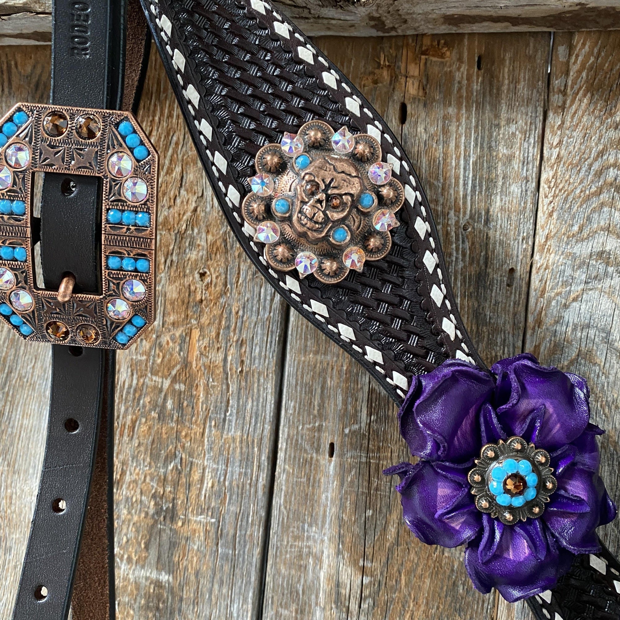 Dark Oil Purple Skull Browband - Breastcollar - Witherstrap Set 